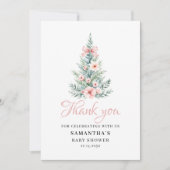 Pink Winter Christmas Girl Baby Shower サンキューカード (正面)
