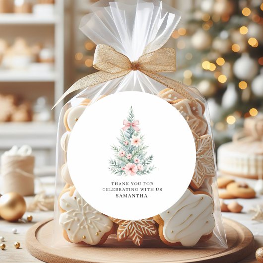 Pink Winter Christmas Girl Baby Shower Sticker ラウンドシール