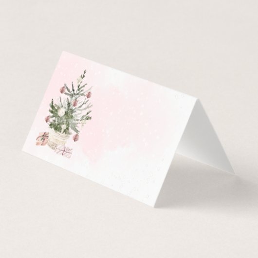 Pink Winter christmas tree Baby Shower place card (正面)