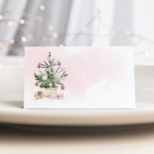 Pink Winter christmas tree Baby Shower place card