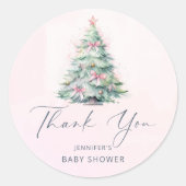 Pink winter Christmas tree baby shower thank you  ラウンドシール (正面)