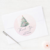 Pink winter Christmas tree baby shower thank you  ラウンドシール (封筒)