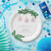 Pink Winter Clothes Ornaments Baby Shower Welcome  ペーパープレート (パーティー)
