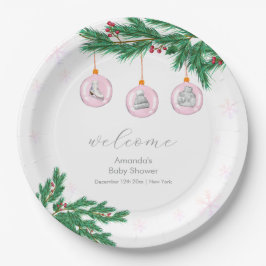 Pink Winter Clothes Ornaments Baby Shower Welcome  ペーパープレート