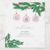 Pink Winter Clothes Ornaments Baby Shower Welcome ワインラベル (シングルラベル)