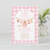 Pink Winter Clothesline Merry Little Baby Shower 招待状 (スタンド正面)