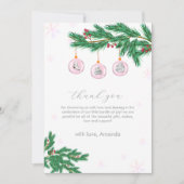 Pink Winter Clothesline Ornaments Baby Shower  サンキューカード (正面)