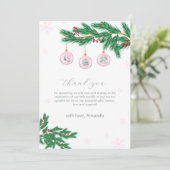 Pink Winter Clothesline Ornaments Baby Shower  サンキューカード (スタンド正面)