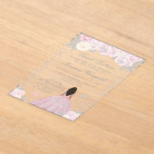 Pink Winter Dark Skin Princess Sweet Sixteen アクリル招待状 (レイダウン)