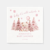 Pink Winter Festive Teddy Bear Baby Girl Shower スタンダードカクテルナプキン (正面)
