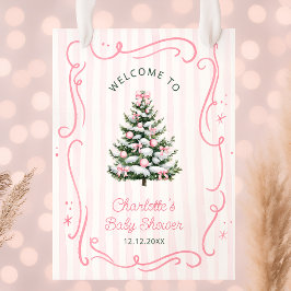 Pink Winter Girl Baby Shower Welcome ポスター