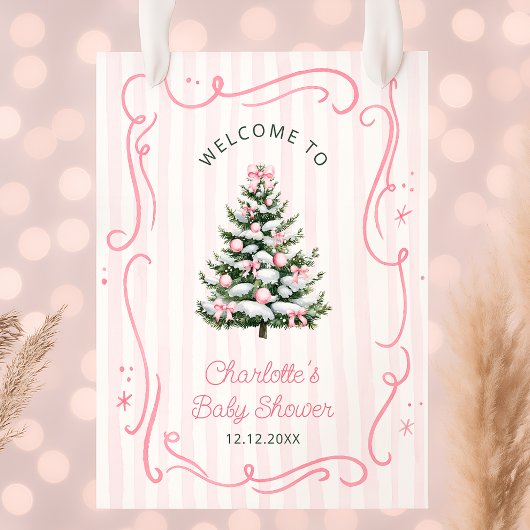 Pink Winter Girl Baby Shower Welcome ポスター