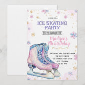 Pink winter ice skating invitation 招待状 (正面/裏面)