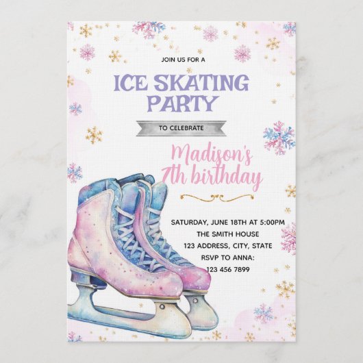 Pink winter ice skating invitation 招待状 (正面)
