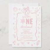 Pink Winter Onederland Birthday Party  招待状 (正面)