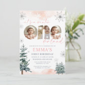 Pink Winter Onederland Girl Bday Photo Invitation 招待状 (スタンド正面)