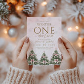 Pink Winter Onederland Snowflake 1st Birthday Girl 招待状