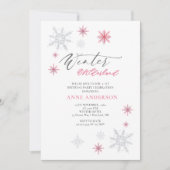 Pink Winter Onederland Snowflakes 1st Birthday  招待状 (正面)