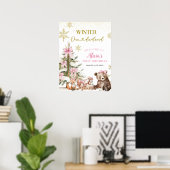 Pink winter onederland woodland welcome sign ポスター (ホームオフィス)