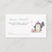 Pink Winter Penguin Diaper Raffle Baby Shower  エンクロージャーカード (正面)
