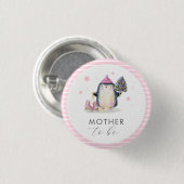 Pink Winter Penguin Mother To Be Baby Shower  缶バッジ (正面&裏面)