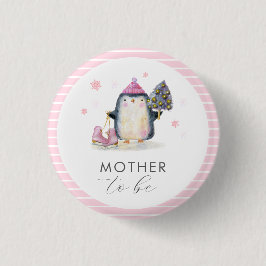 Pink Winter Penguin Mother To Be Baby Shower  缶バッジ
