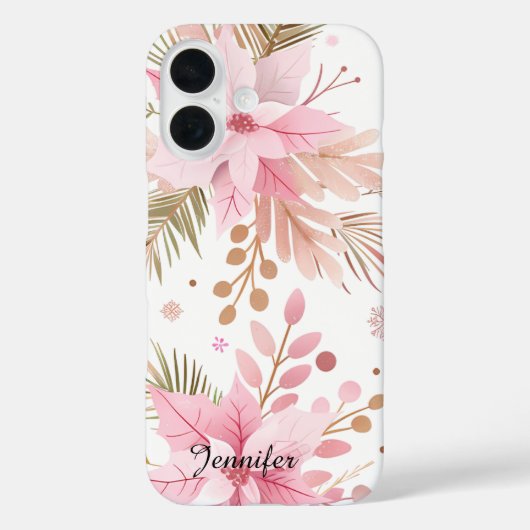 Pink Winter Poinsettia Floral iPhone Case | Case-Mate iPhoneケース (裏面)