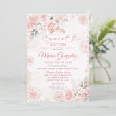 Pink Winter Rose Gold Floral Sweet 16 Birthday 招待状 (スタンド正面)