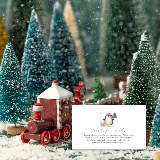 Pink Winter Skate Penguin Books for Baby Shower  エンクロージャーカード