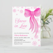 Pink Winter Snow in Love Snowflakes Bridal Shower 招待状 (スタンド正面)