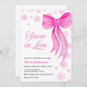 Pink Winter Snow in Love Snowflakes Bridal Shower 招待状 (正面/裏面)