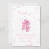 Pink Winter Snowflake Ballerina Baby Shower サンキューカード (正面)