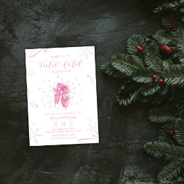Pink Winter Snowflake Ballerina Baby Shower 招待状