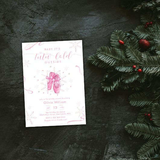 Pink Winter Snowflake Ballerina Baby Shower 招待状