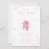 Pink Winter Snowflake Ballerina Baby Shower 招待状 (正面)