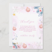 Pink Winter Snowflake Floral Baby Shower  サンキューカード (正面)