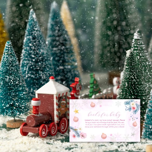 Pink Winter Snowflake Floral Books Baby Shower  エンクロージャーカード
