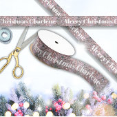 Pink Winter Snowy Christmas Blessings グログランリボン