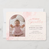 Pink Winter Sprinkles First Birthday Arch Photo 招待状 (正面)