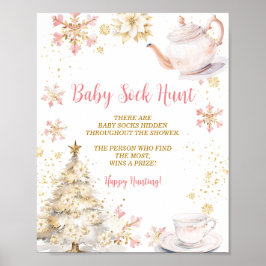 Pink Winter Tea Party Baby Shower Baby Sock Hunt ポスター