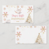 Pink Winter Tea Party Baby Shower Diaper Raffle エンクロージャーカード (正面/裏面)