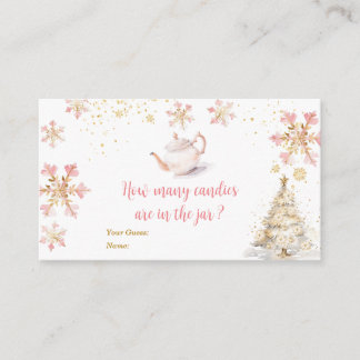 Pink Winter Tea Party Baby Shower How Many Candies エンクロージャーカード
