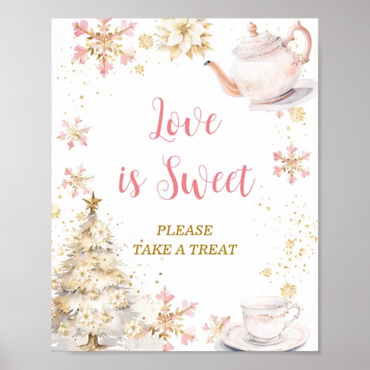 Pink Winter Tea Party Baby Shower Love is Sweet ポスター (正面)