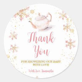 Pink Winter Tea Party Baby Shower Thank You ラウンドシール