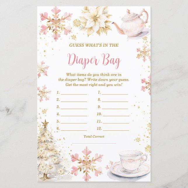 Pink Winter Tea Party What's in Diaper Bag Game (正面)