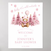 Pink Winter Teddy Bear Baby Girl Shower Welcome  ポスター (正面)