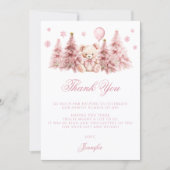 Pink Winter Teddy Bear Bow Baby Girl Shower サンキューカード (正面)