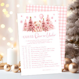 Pink Winter Teddy Bear Bow Baby Over or Under Game