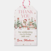Pink Winter Woodland Animals Birthday Thank You ギフトタグ (正面)