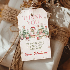Pink Winter Woodland Animals Birthday Thank You ギフトタグ